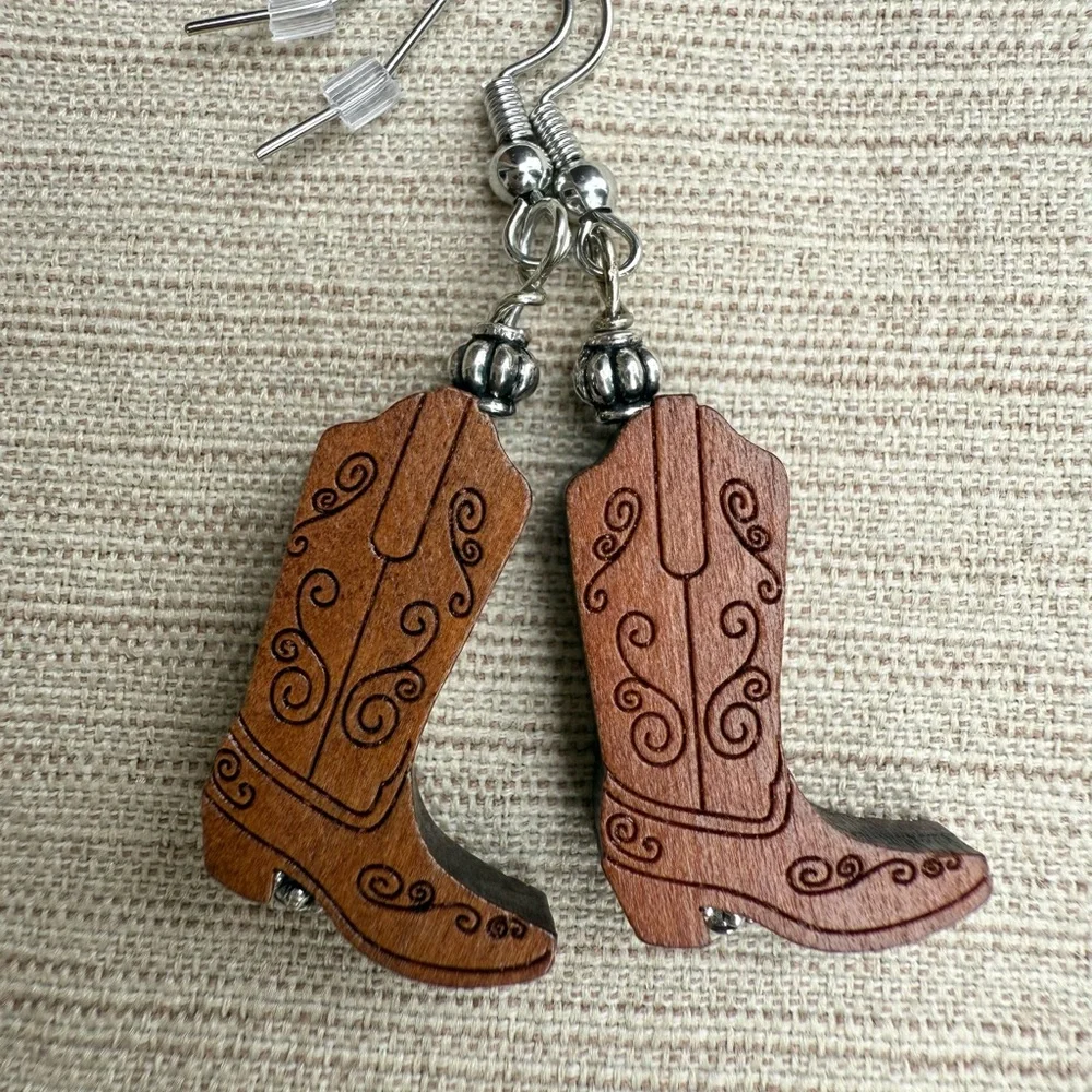 Cowboy/Cowgirl Artisan Brown Boot Earrings